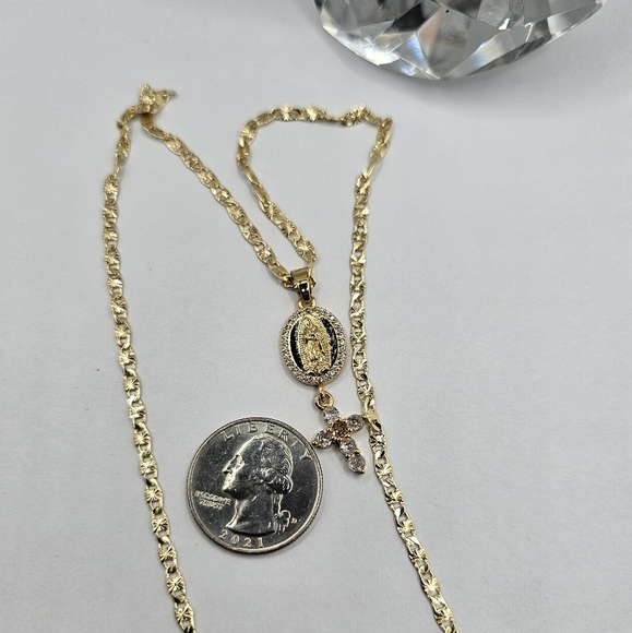 VIRGIN MARY with cross regular chain clear stones - Picture 5 of 5